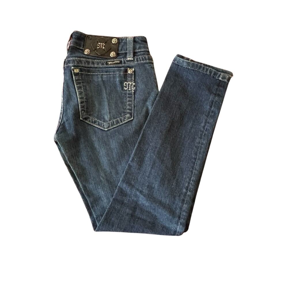 Miss Me Women’s Medium Wash Blue Skinny Jeans Logo Pockets Size 28